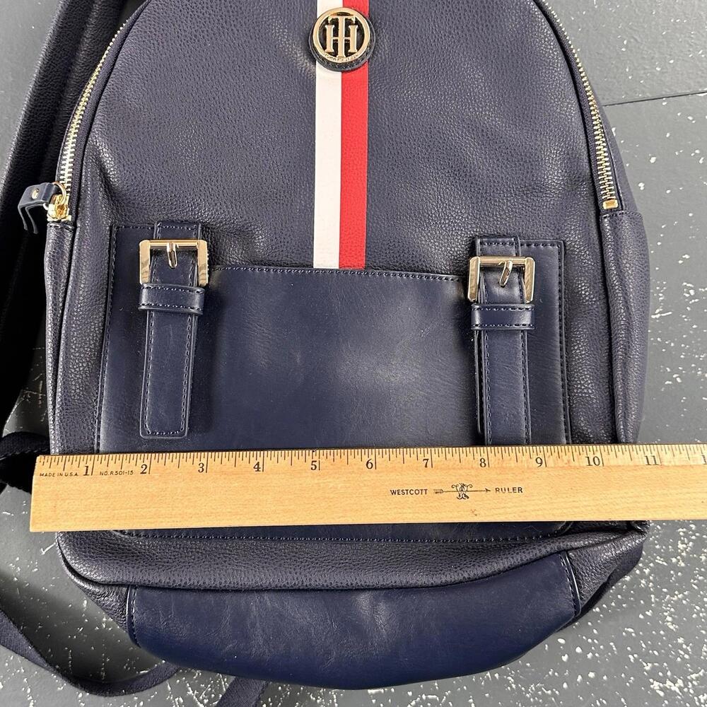 Tommy Hilfiger Leather Backpack Blue Striped Mini Day Bag 12x10x4 EUC - Picture 10 of 11